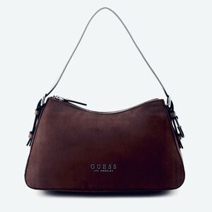 NWT - Guess Suede Alisha “Chocolate” Brown Shoulder Bag